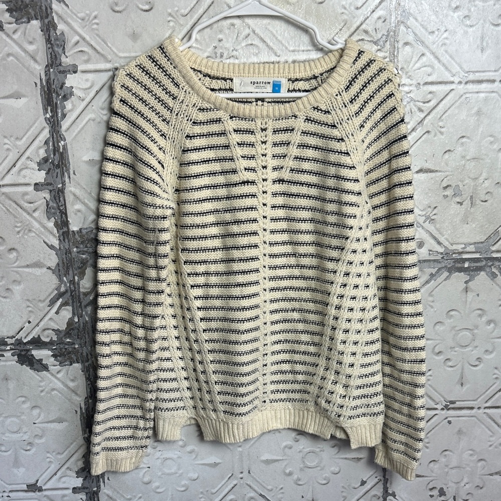 Anthropologie Sparrow Striped Cream and Black knit cozy Sweater